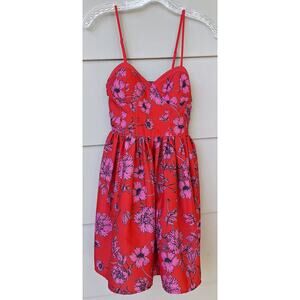 B.O.G. Collective Band of Gypsies Bustier Mini Dress Floral Red-Pink Smocked XS